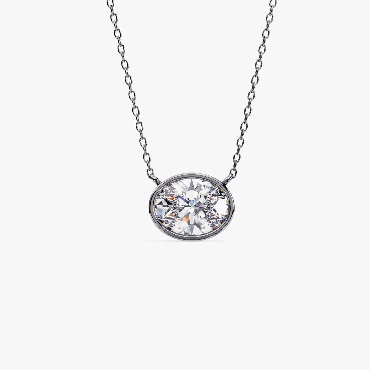 14K Gold Oval Lab Grown Diamond Solitaire Pendant Necklace, 1 CT, Bezel Setting, 16-18 Inch