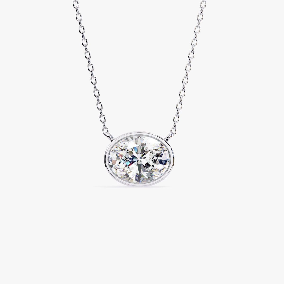 14K Gold Oval Lab Grown Diamond Solitaire Pendant Necklace, 1 CT, Bezel Setting, 16-18 Inch