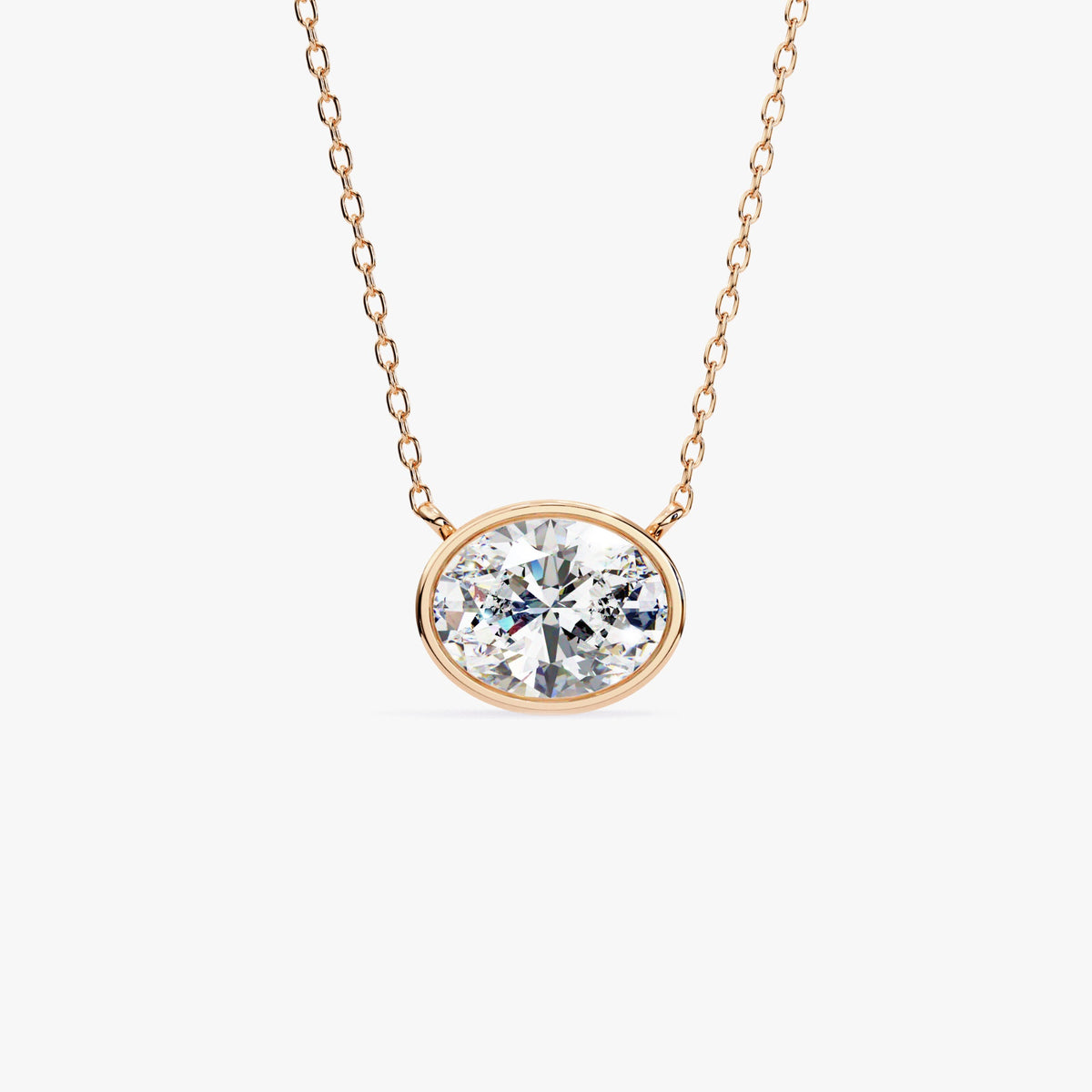 14K Gold Oval Lab Grown Diamond Solitaire Pendant Necklace, 1 CT, Bezel Setting, 16-18 Inch