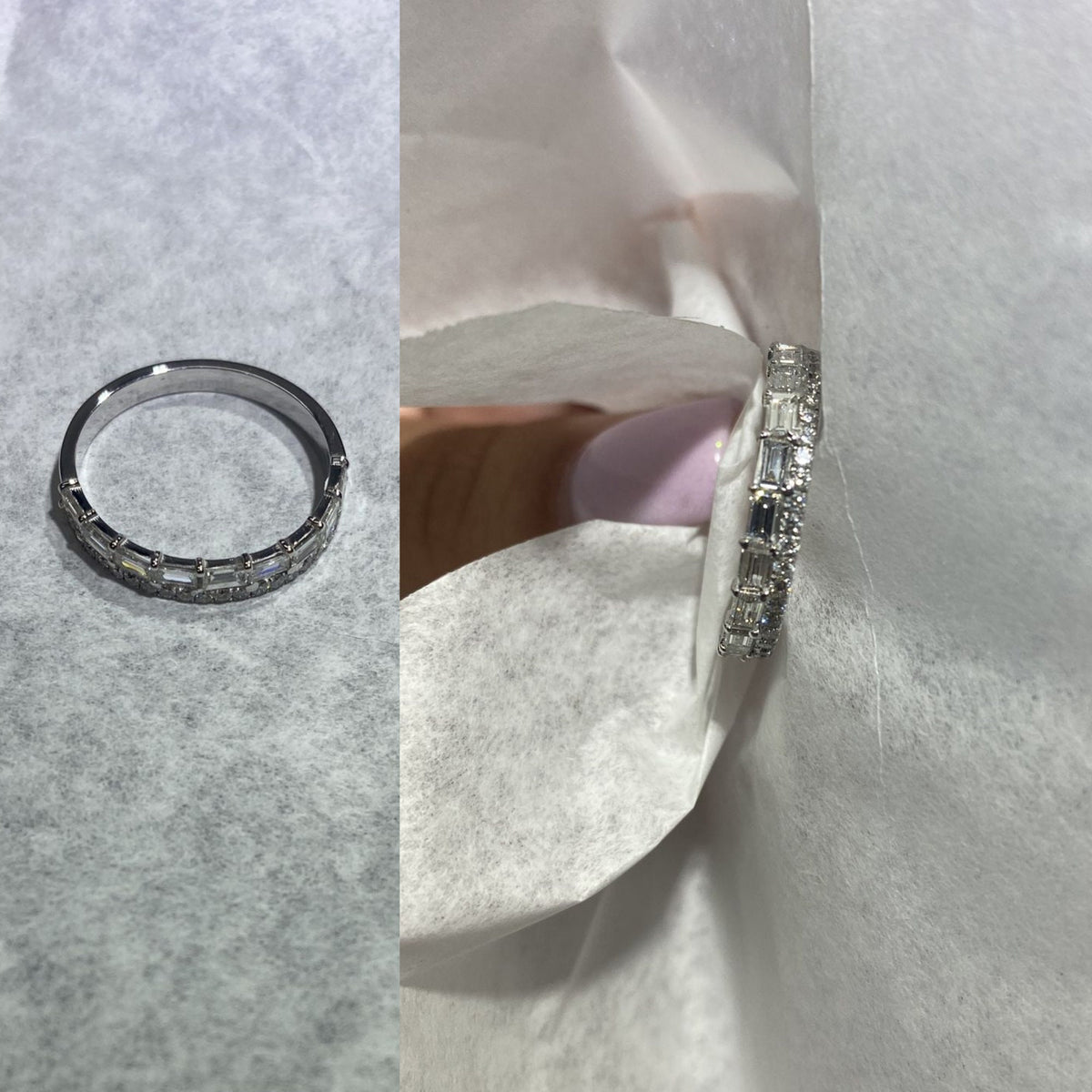 2/3 Ct TW Natural Diamonds, 14k Solid Gold, Diamond Band, Round and Baguette Diamonds, Half Eternity Band, Everyday Ring, East West Baguette