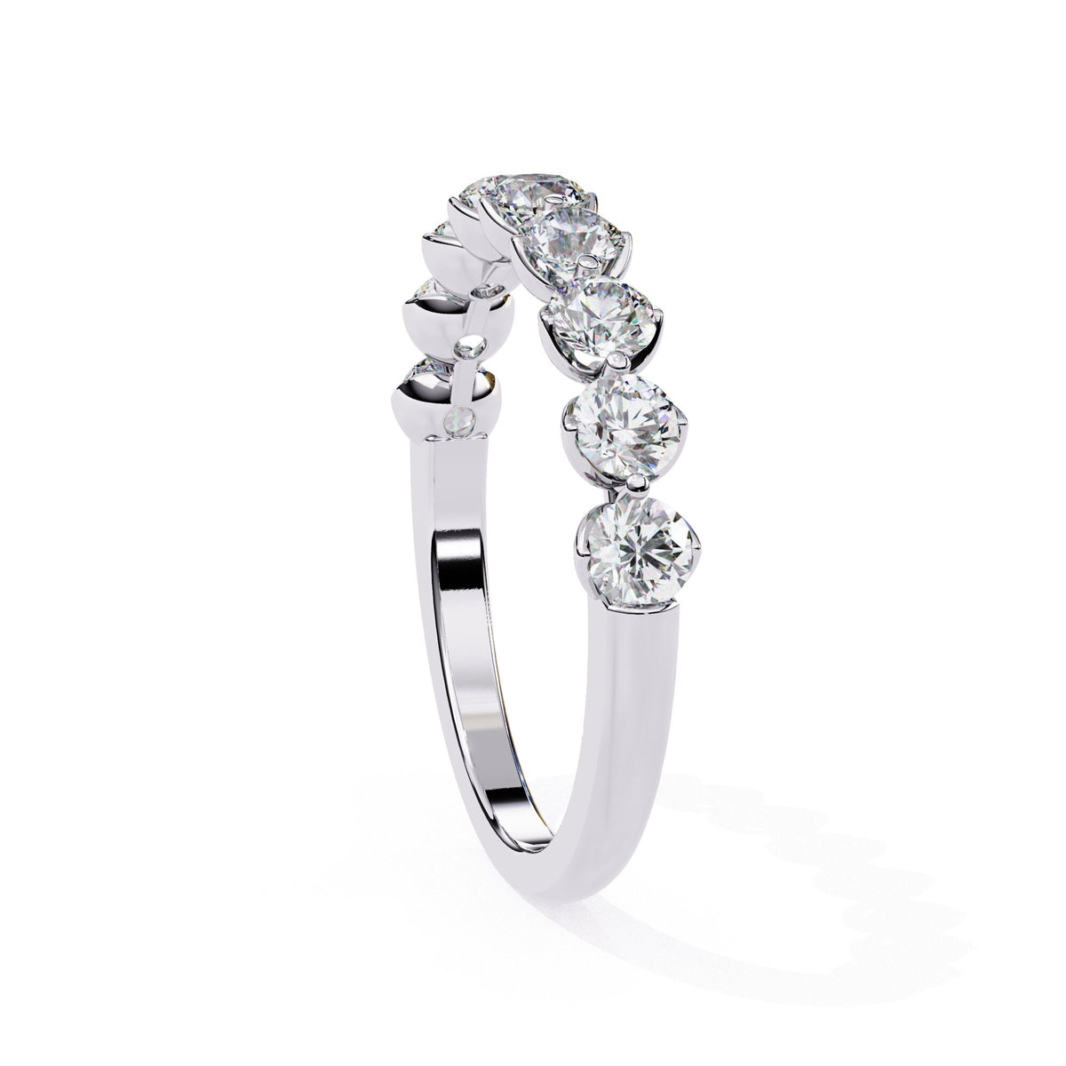 a gold ring with nine diamonds on it
