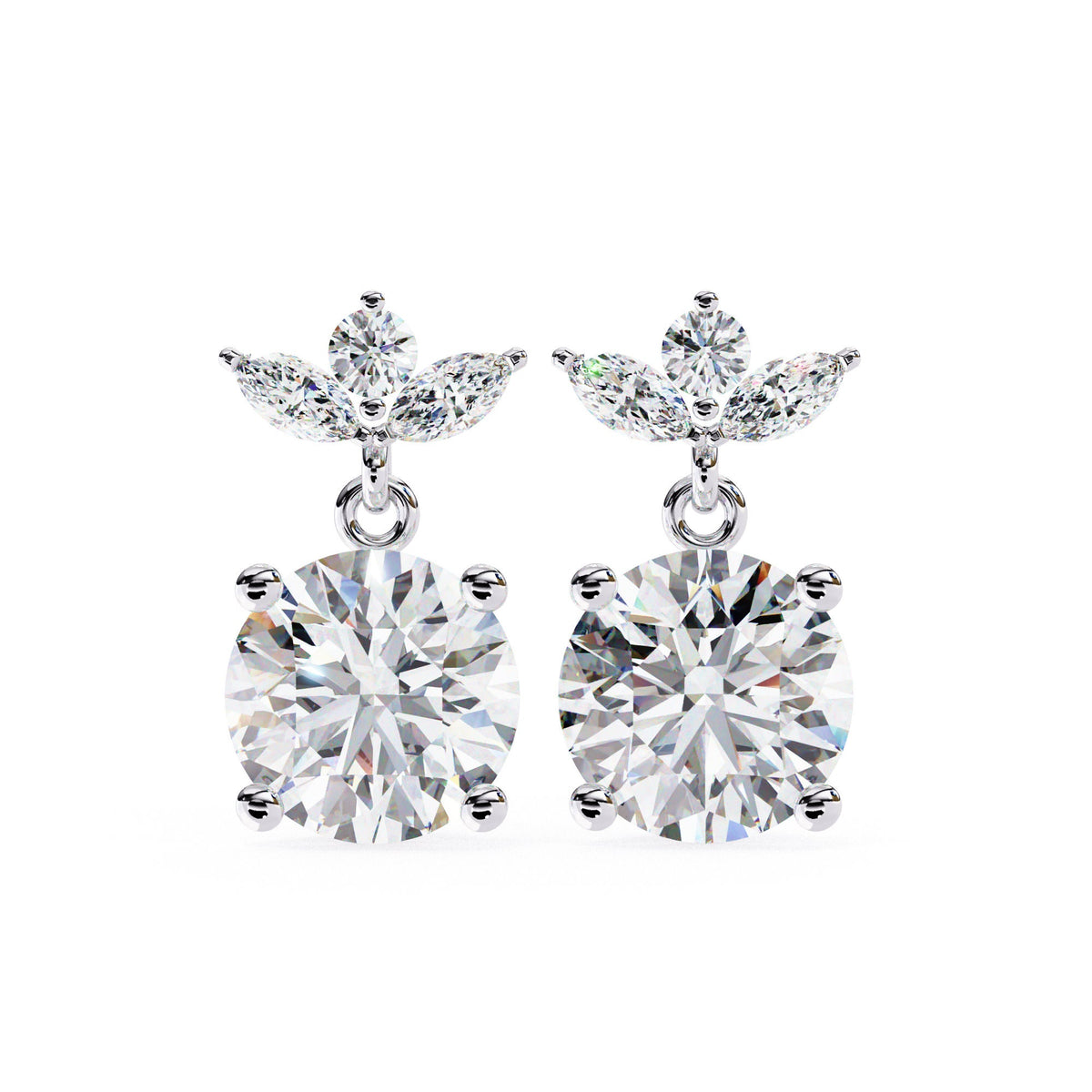 Delight in the luxury and unique design of our 2 CT Marquise Stud Dangle Natural Diamond Earrings. Each earring showcases a captivating arrangement of marquise-cut diamonds, expertly set in a prong setting to capture and reflect light beautifully.