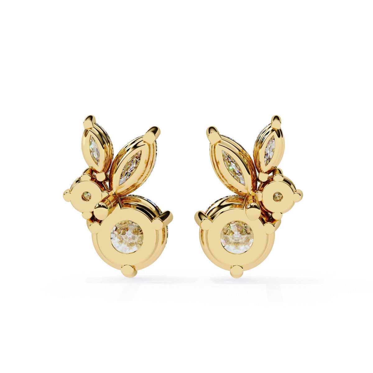 1.40 CT Round Marquise Natural Diamond Stud Earrings, 14K Gold Earrings, Prong Setting Unique Diamond Earrings, Dainty Women Wedding Earring