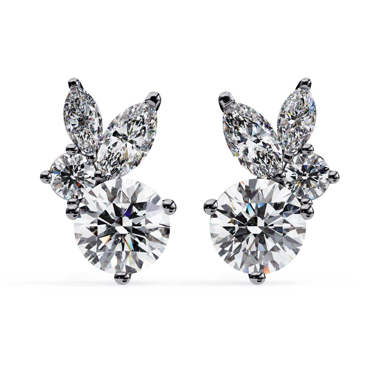 1.40 CT Round Marquise Natural Diamond Stud Earrings, 14K Gold Earrings, Prong Setting Unique Diamond Earrings, Dainty Women Wedding Earring