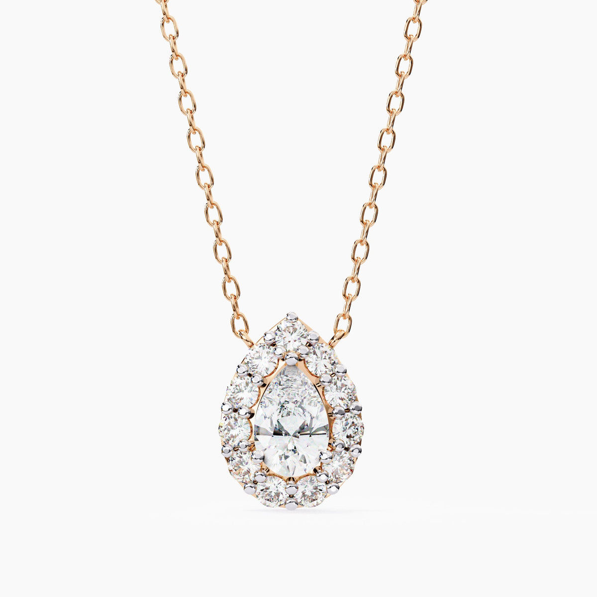 Pear Drop Halo Natural Diamond Pendant Necklace, 14k White Rose Yellow Black Solid GoldTeardrop Pendant, Bridal Solitaire Pendant