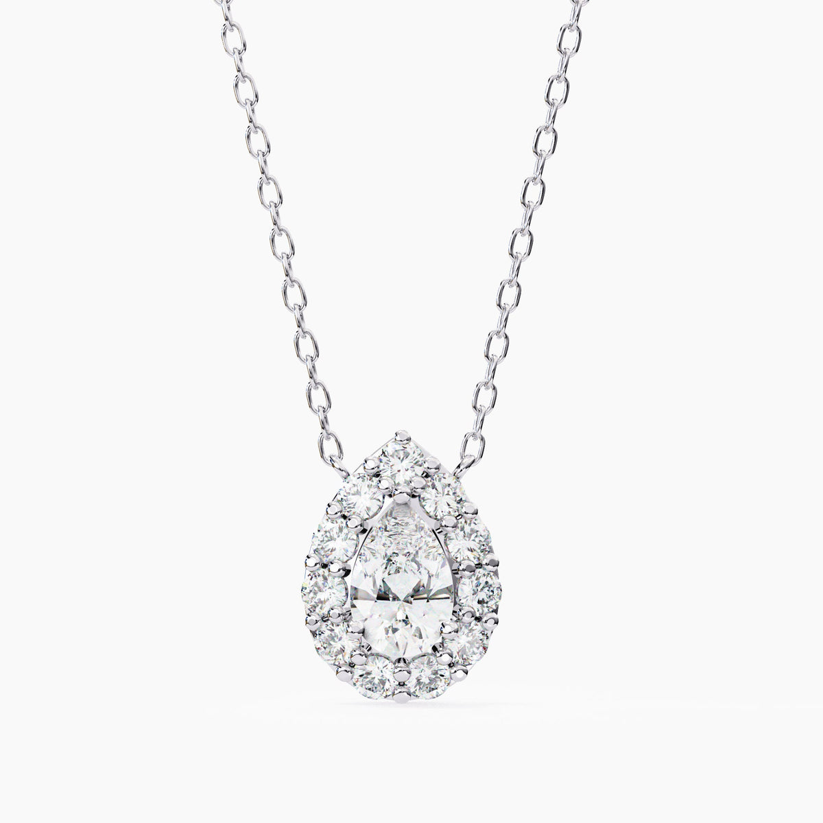 Pear Drop Halo Natural Diamond Pendant Necklace, 14k White Rose Yellow Black Solid GoldTeardrop Pendant, Bridal Solitaire Pendant