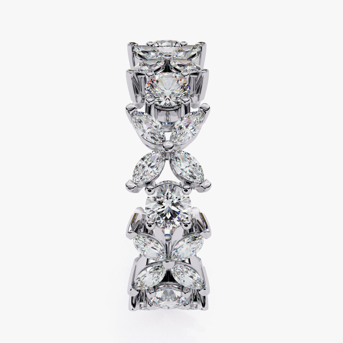 Marquise & Round Diamond Flower Ring Full Eternity Band Ring Natural Diamond Ring 14K Gold Solid Metal Floral Ring for Anniversary Ring