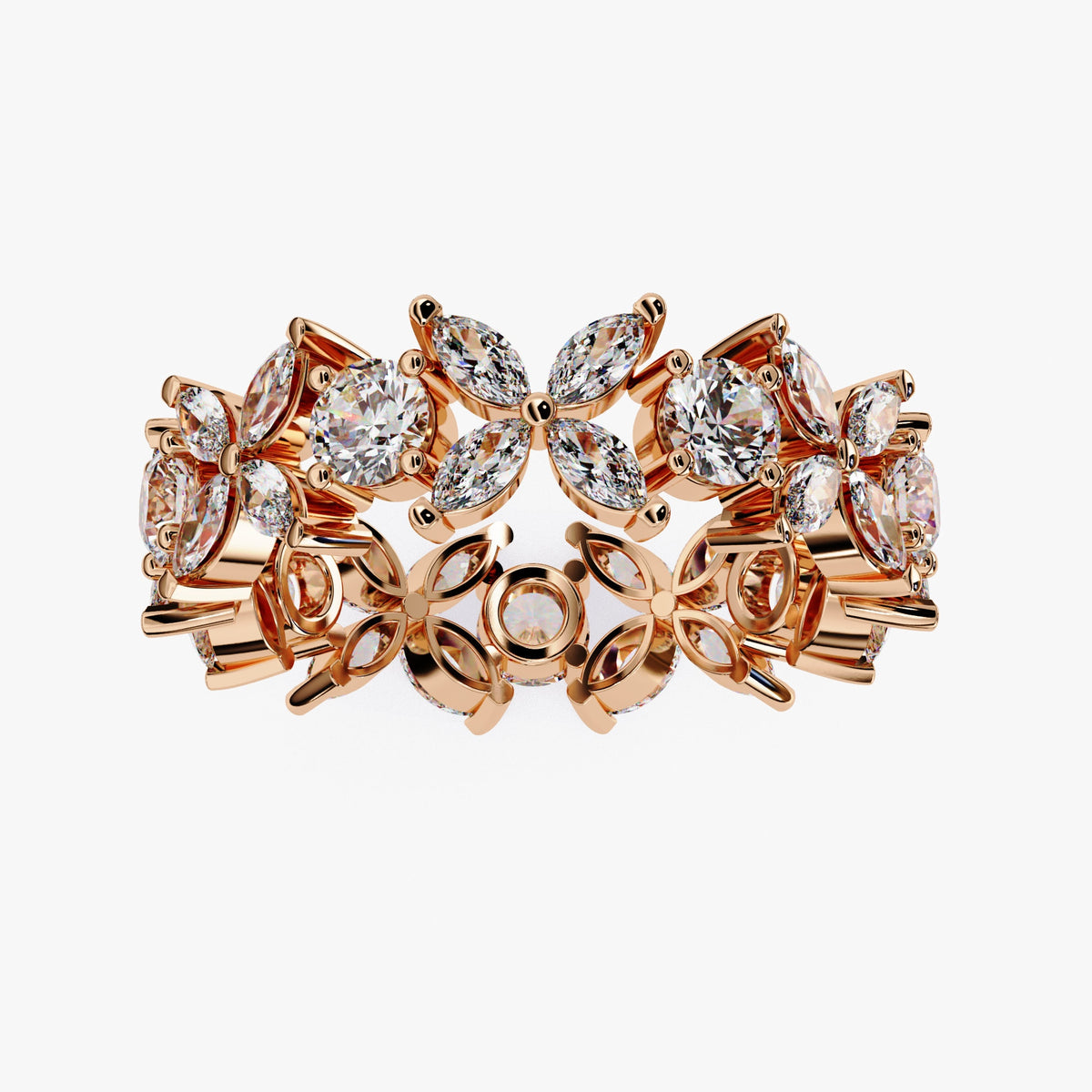 Marquise & Round Diamond Flower Ring Full Eternity Band Ring Natural Diamond Ring 14K Gold Solid Metal Floral Ring for Anniversary Ring