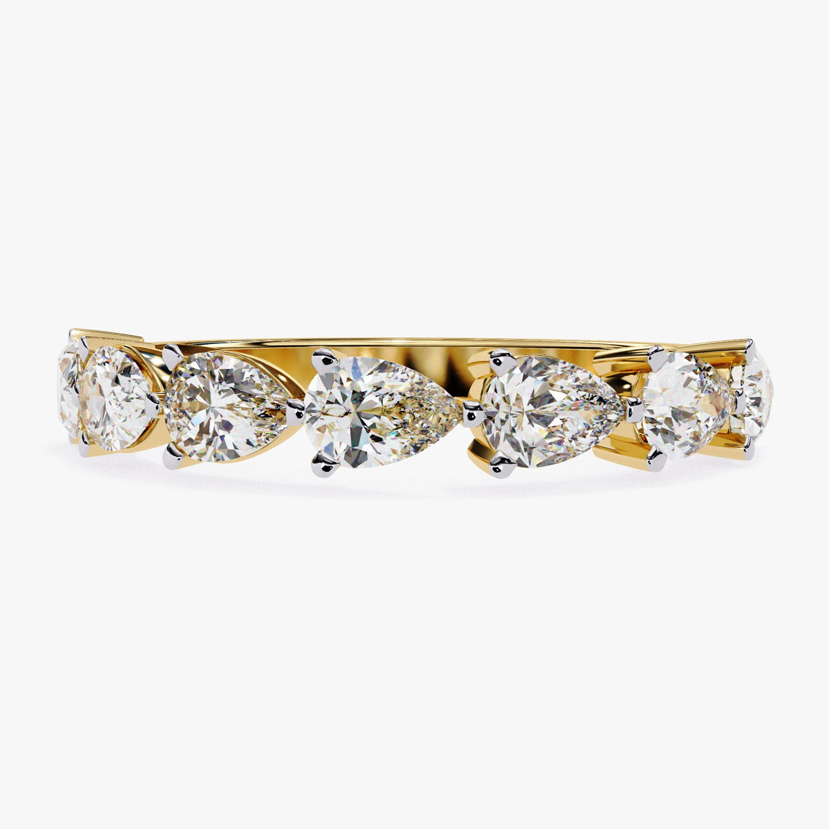 1.20 CTW Pear Natural Diamond 14k Gold Ring - Half Eternity Wedding Band