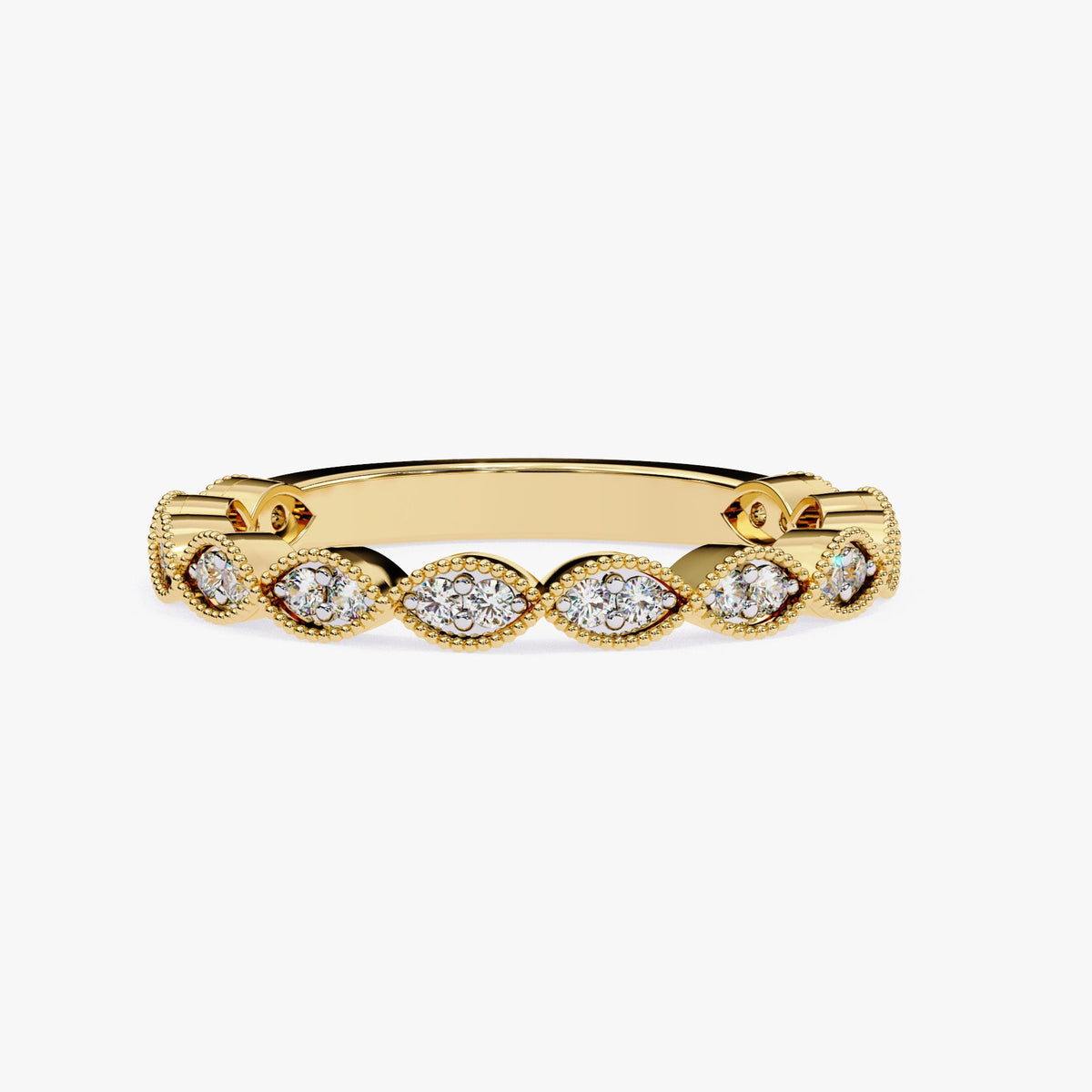 Round Natural Diamond Ring, 14k Gold Band Ring, Prong Set Half Eternal Diamond Ring, Multi Stone Wedding Band Ring, Anniversary Gift