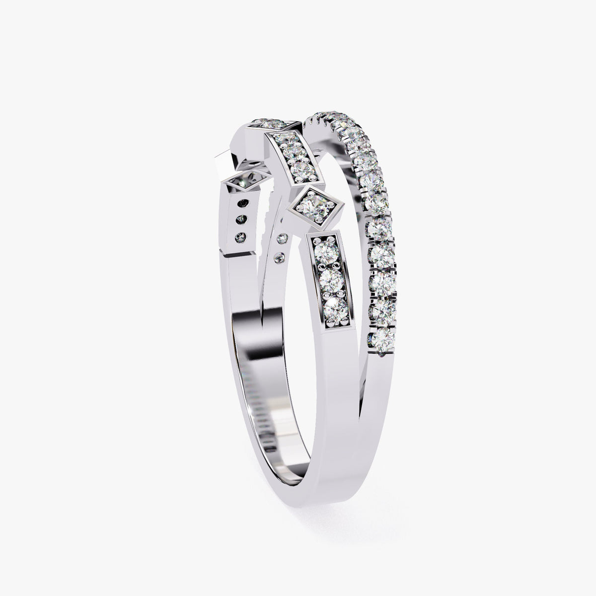 14K Gold Diamond Double Band Ring: Geometric Art Deco Index Finger Ring 0.25Ct