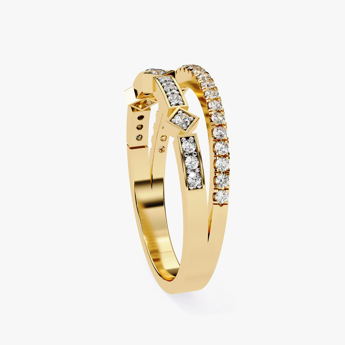 14K Gold Diamond Double Band Ring: Geometric Art Deco Index Finger Ring 0.25Ct