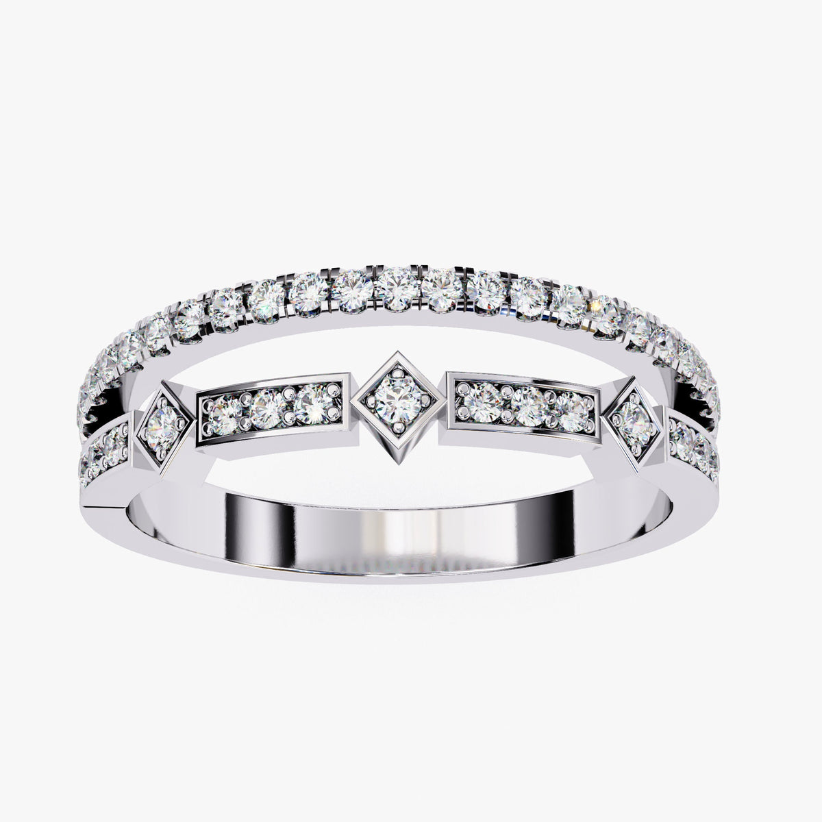 0.25 CT Round Lab Grown Diamond Ring: 14K Gold Split Shank Art Deco Band