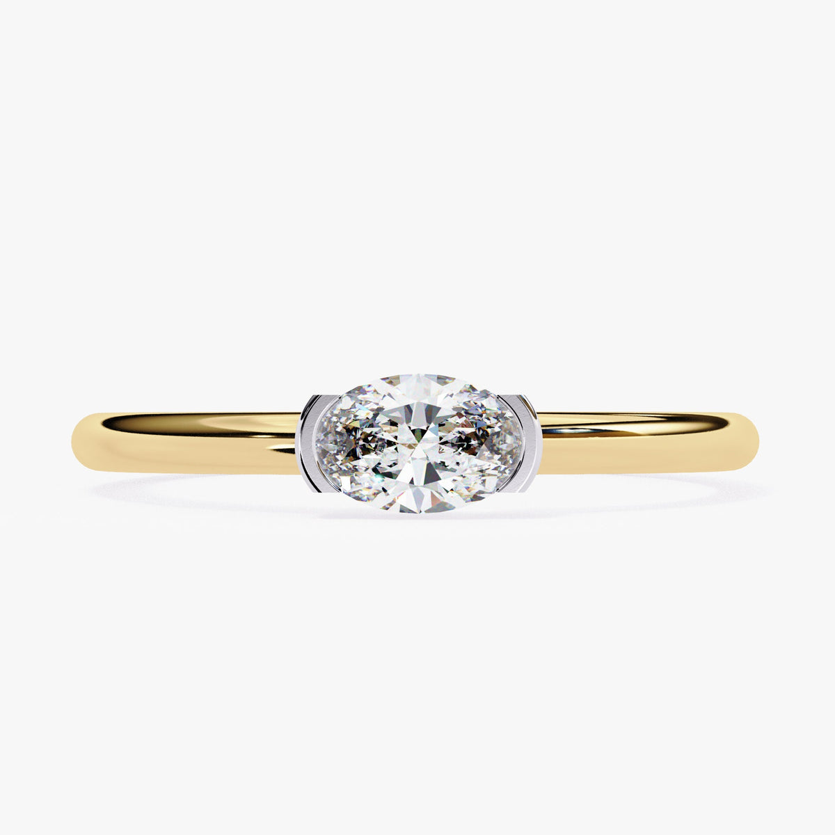 0.30Ct East West Oval Diamond Ring: 14k Gold Bezel Solitaire
