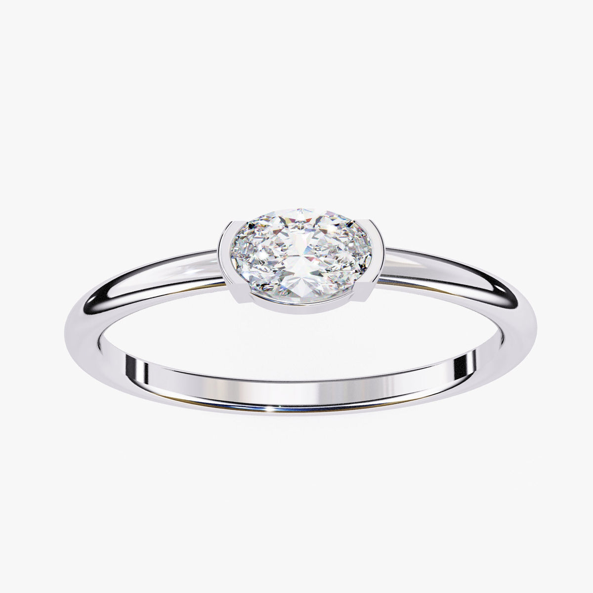 0.30Ct East West Oval Diamond Ring: 14k Gold Bezel Solitaire