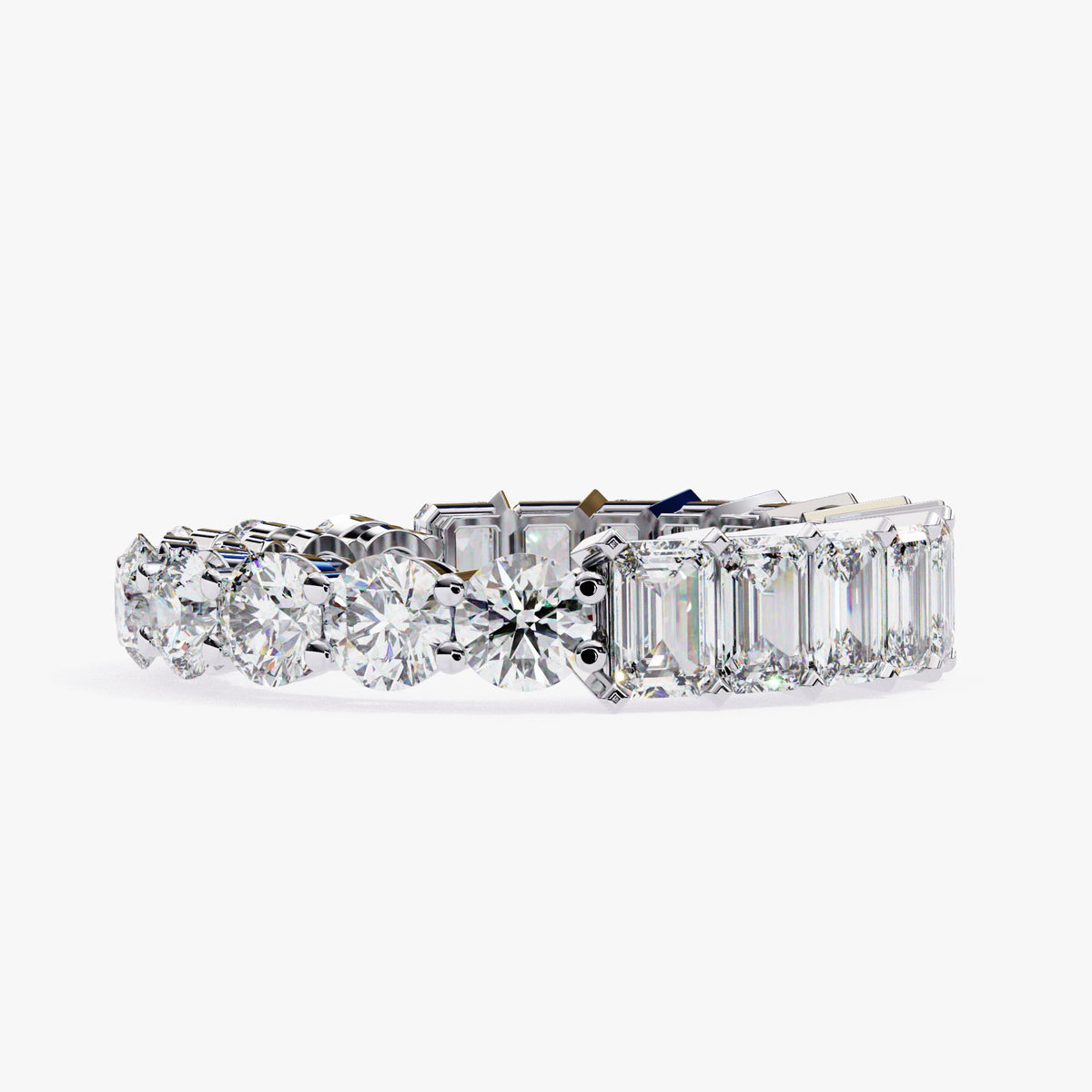 14K Gold Full Eternity Band Ring: 3.5 CTW Emerald & Round Lab Grown Diamond