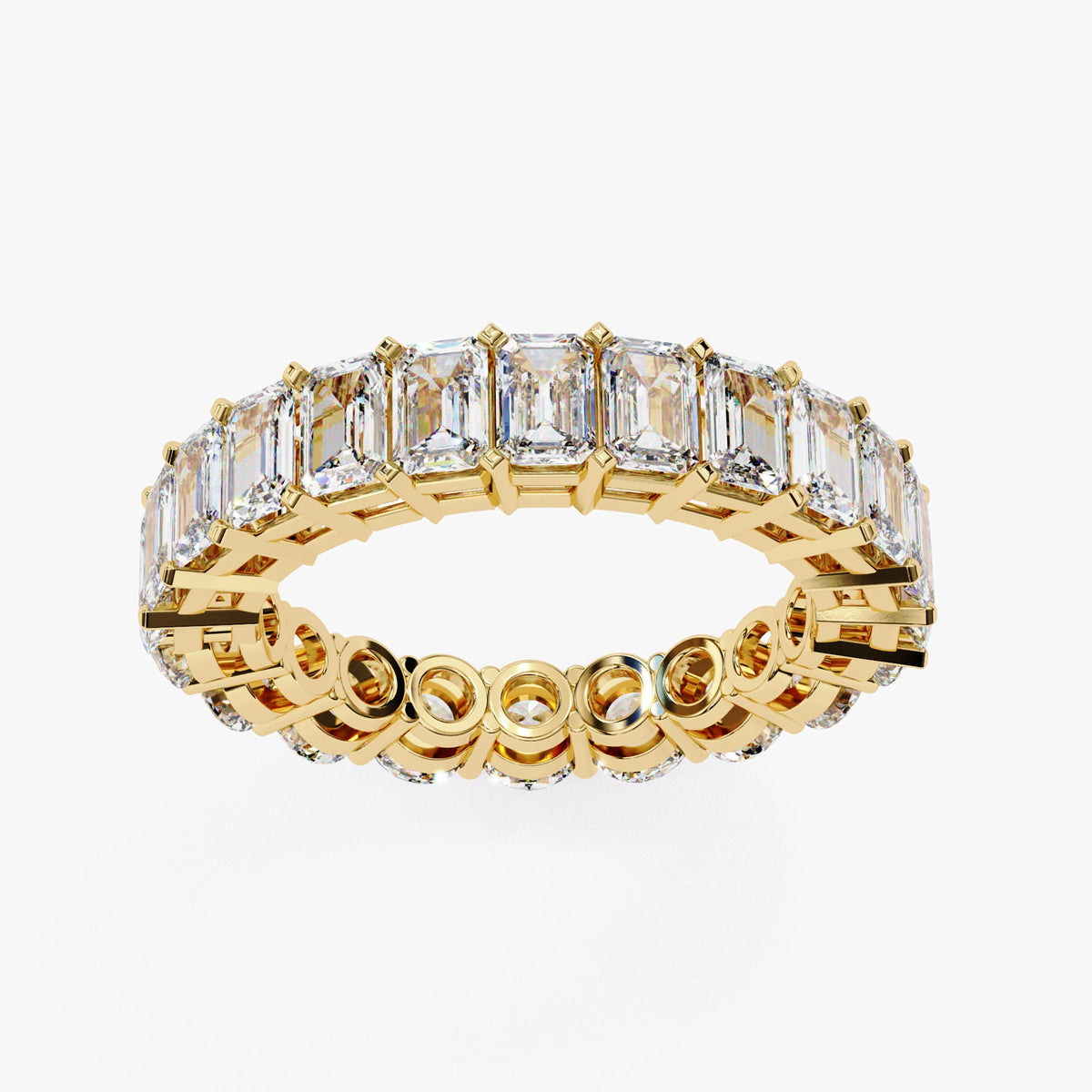 14K Gold Full Eternity Band Ring: 3.5 CTW Emerald & Round Lab Grown Diamond