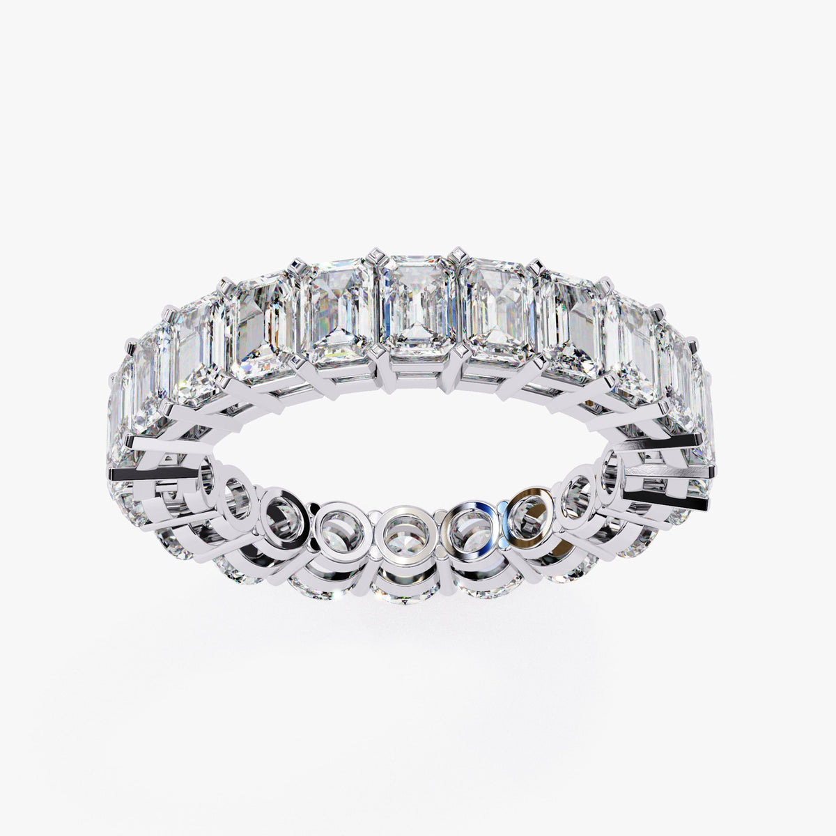 14K Gold Full Eternity Band Ring: 3.5 CTW Emerald & Round Lab Grown Diamond