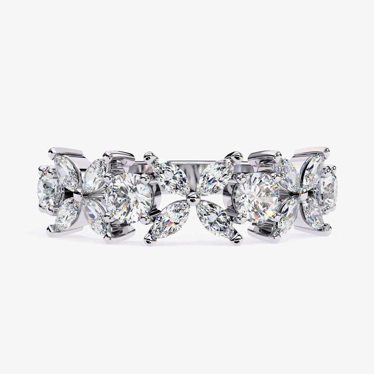 1.05 CT Marquise Round Diamond Ring: 14k Gold Floral Wedding Band