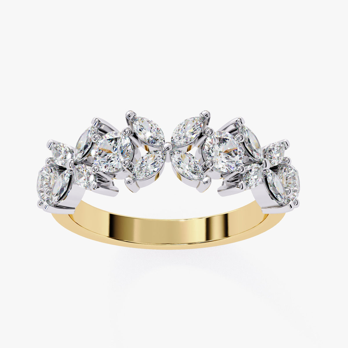 1.05 CT Marquise Round Diamond Ring: 14k Gold Floral Wedding Band