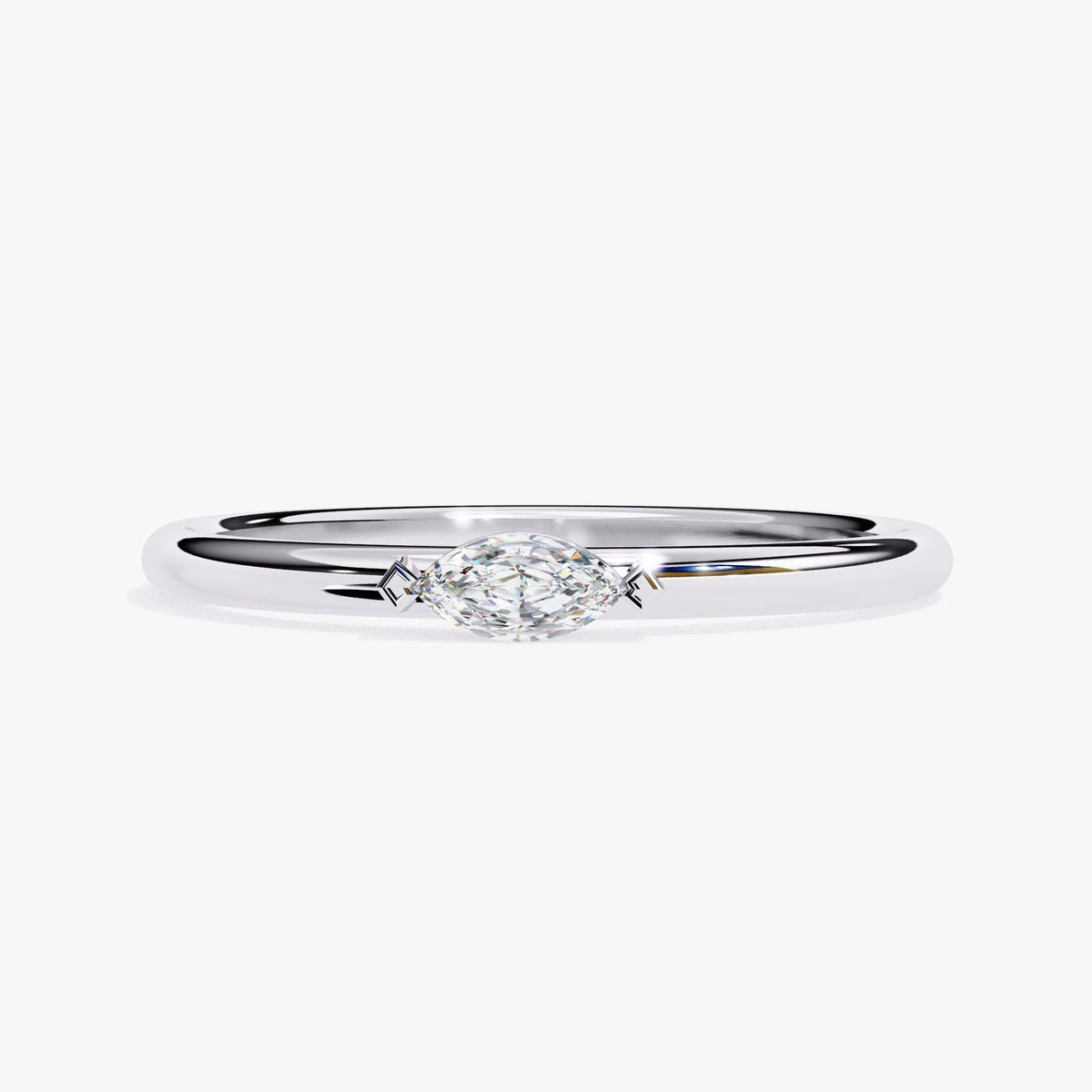 Marquise Diamond Wedding Band, 0.10 CT Natural Diamond, 14K White Gold Solitaire Ring