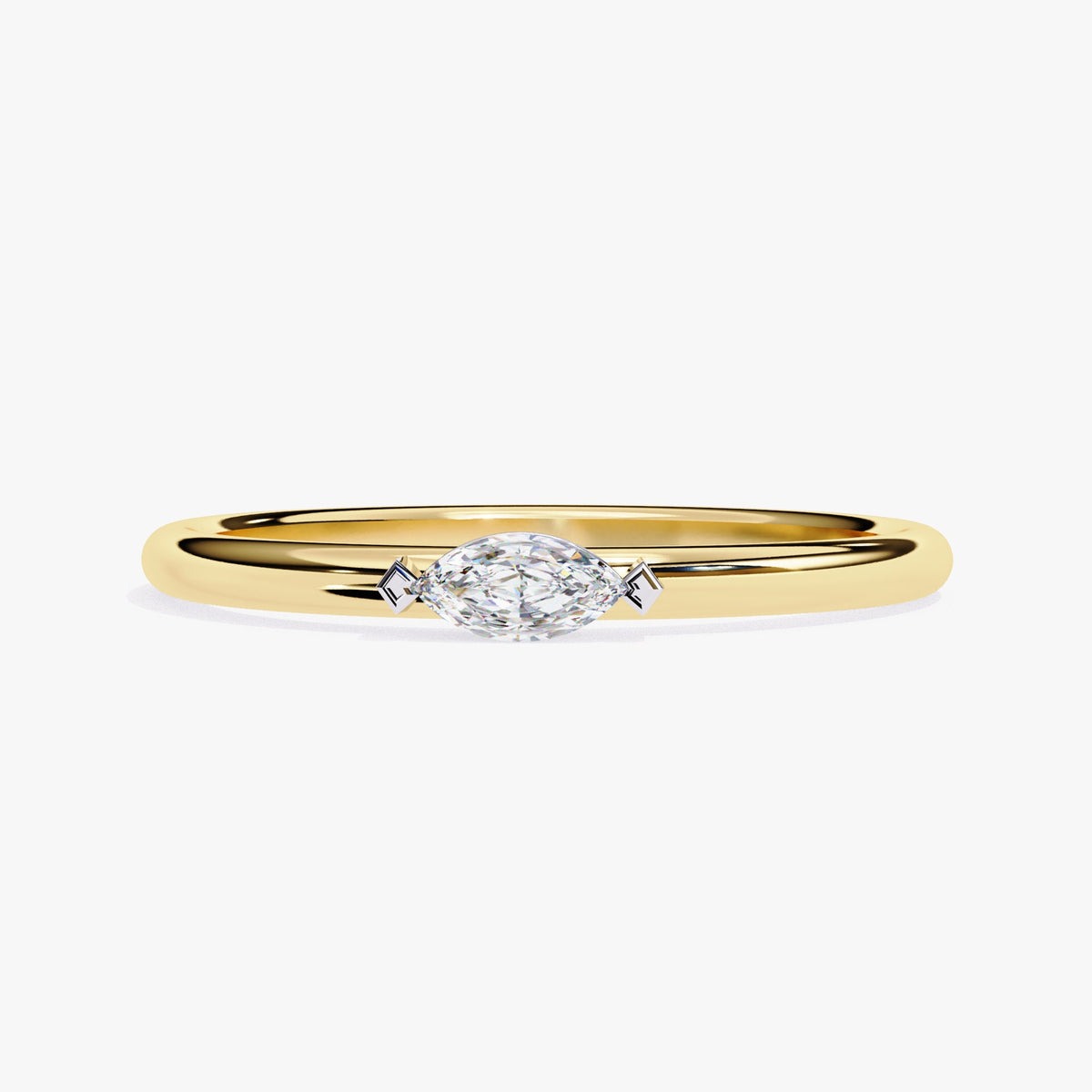 Marquise Diamond Wedding Band, 0.10 CT Natural Diamond, 14K White Gold Solitaire Ring