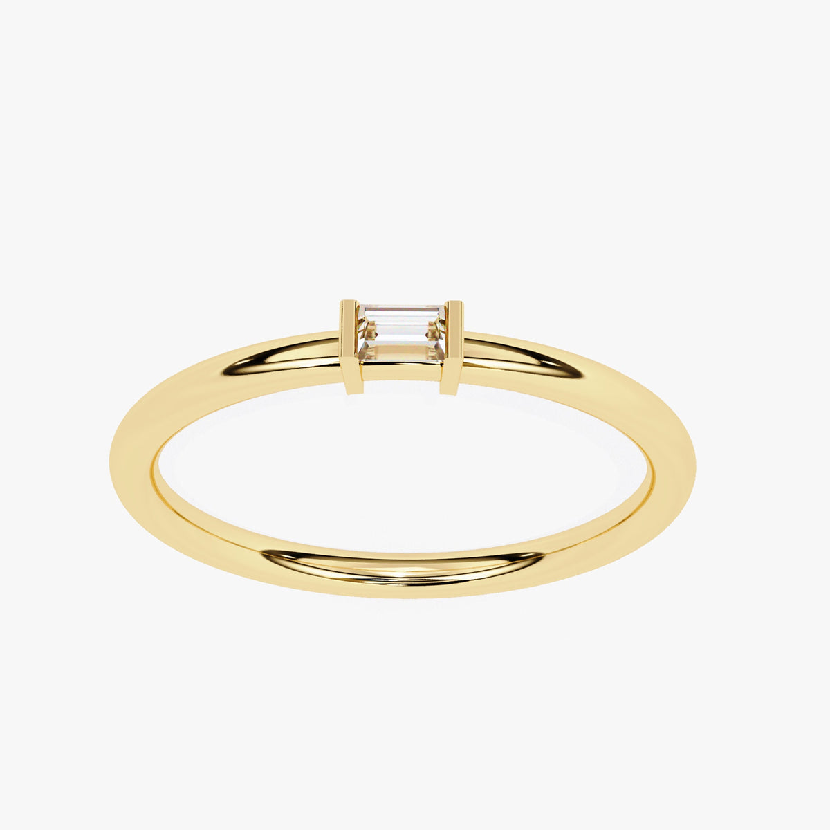 Baguette Lab Grown Diamond Ring: 14k Gold Half Bezel Band (0.10Ct)