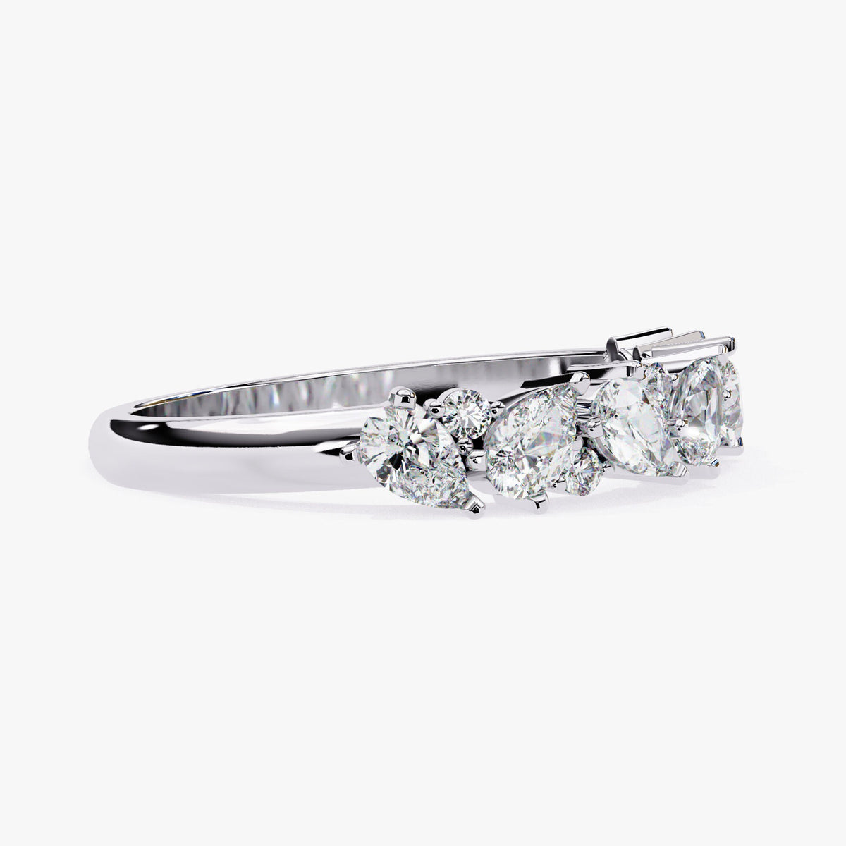 Pear Natural Diamond Ring, 14k Gold Band Ring, Multi-Stone Wedding Band Ring, Half Infinity Diamond Ring, Prong Set Engagement Ring