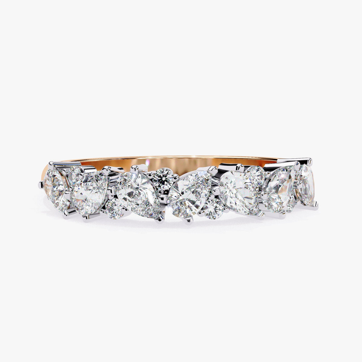 Pear Lab Grown Diamond Ring, 14k Gold Band Ring, Multi-Stone Wedding Ring, Half Infinity Diamond Ring, Prong Set Engagement Ring