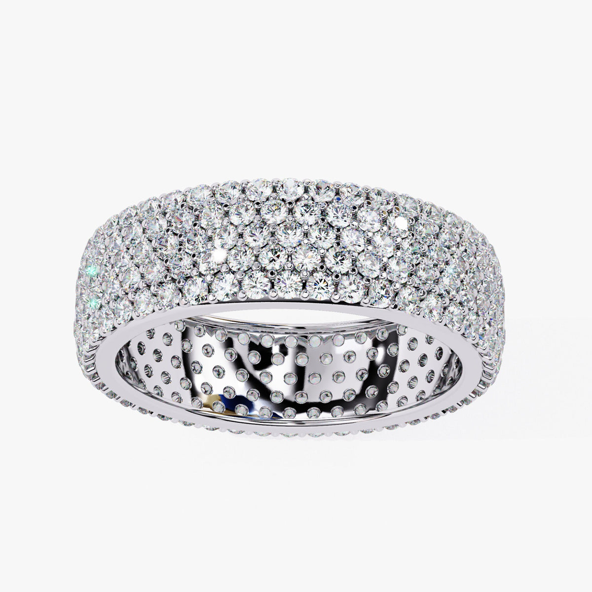 2 CT Round Natural Diamond Ring: 14K Gold Wide Band Eternity