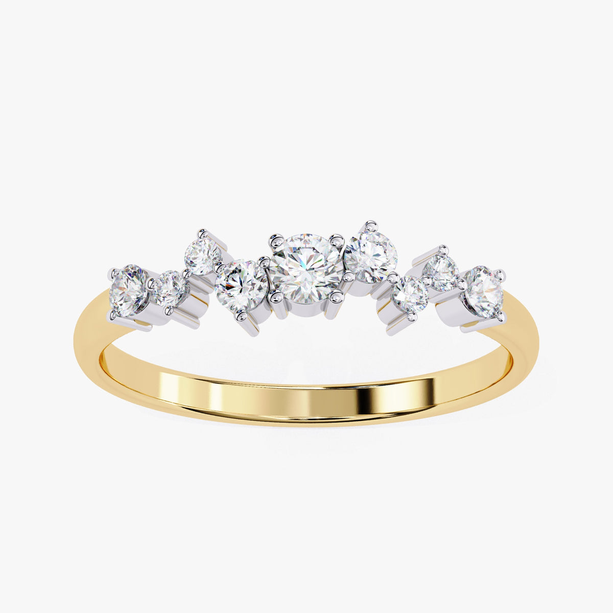 14k Gold Natural Diamond Cluster Ring: Prong Setting Wedding Band (0.60 Ct)