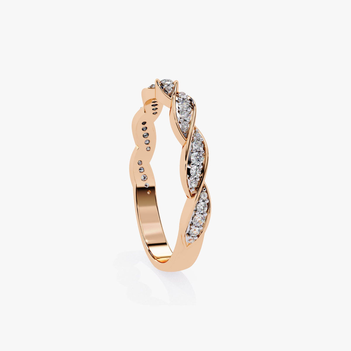 14k Gold Diamond Twist Ring: Pave Set Wave Bridal Band (0.33 Ct)