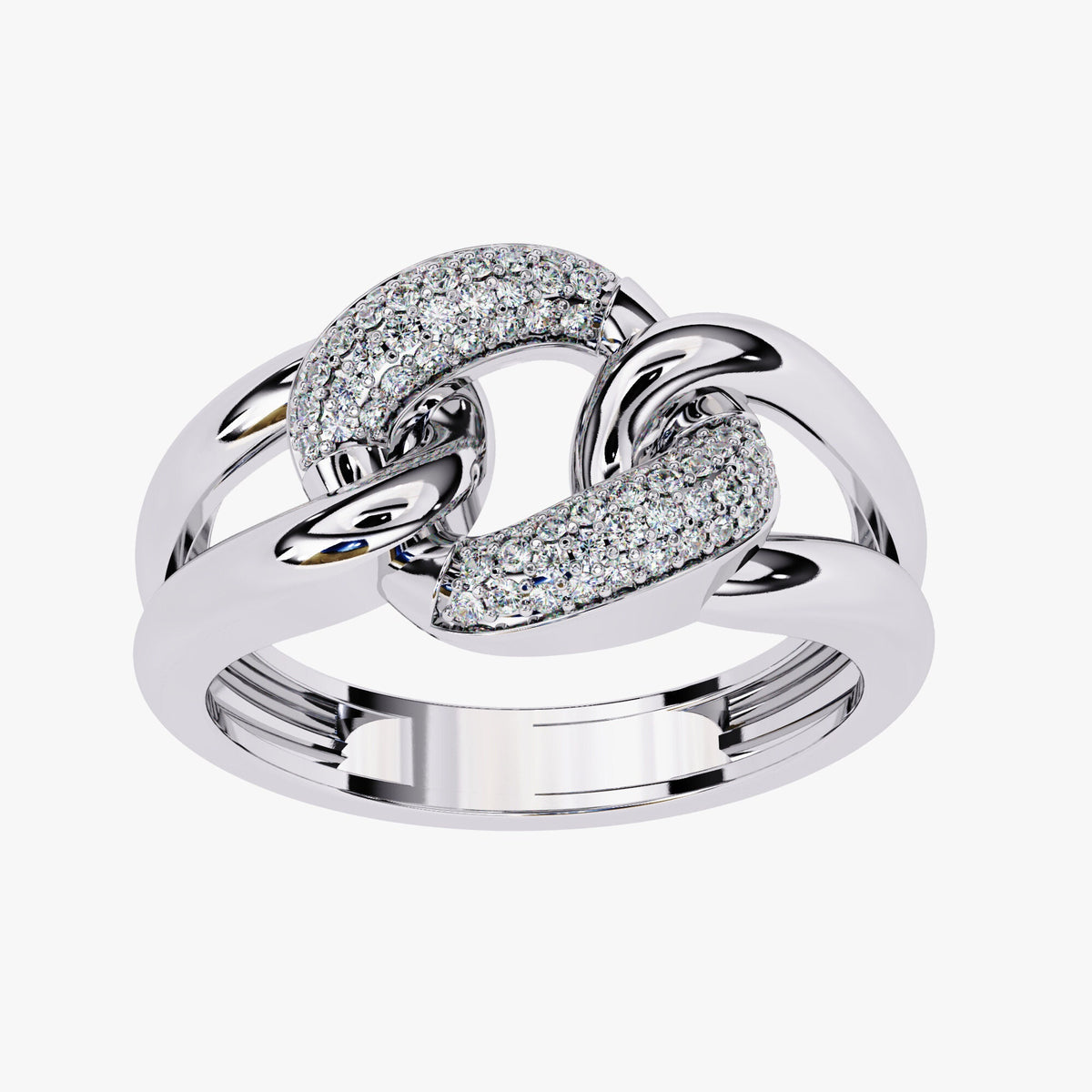 14k Gold Chain Link Diamond Ring: 0.15Ct Split Shank Statement Ring