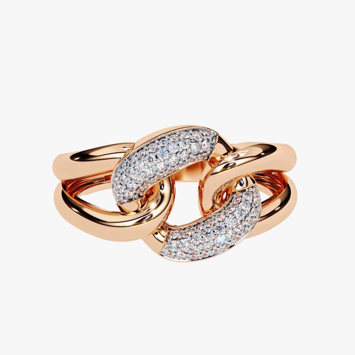 14k Gold Chain Link Diamond Ring: 0.15Ct Split Shank Statement Ring
