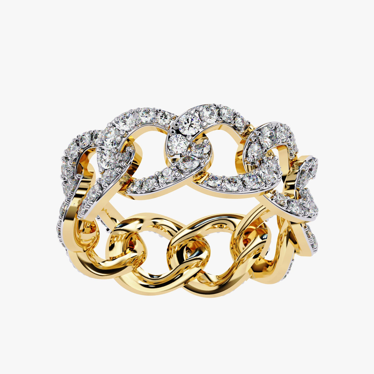 1.40 Ct Natural Diamond 14k Gold Chain Link Eternity Ring
