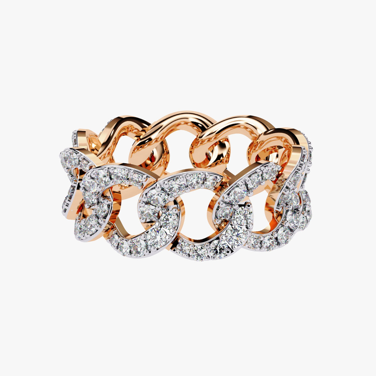 1.40 Ct Natural Diamond 14k Gold Chain Link Eternity Ring