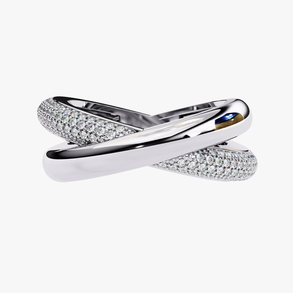 14K Gold Pavé Diamond Crossover Ring: Chunky Statement Band