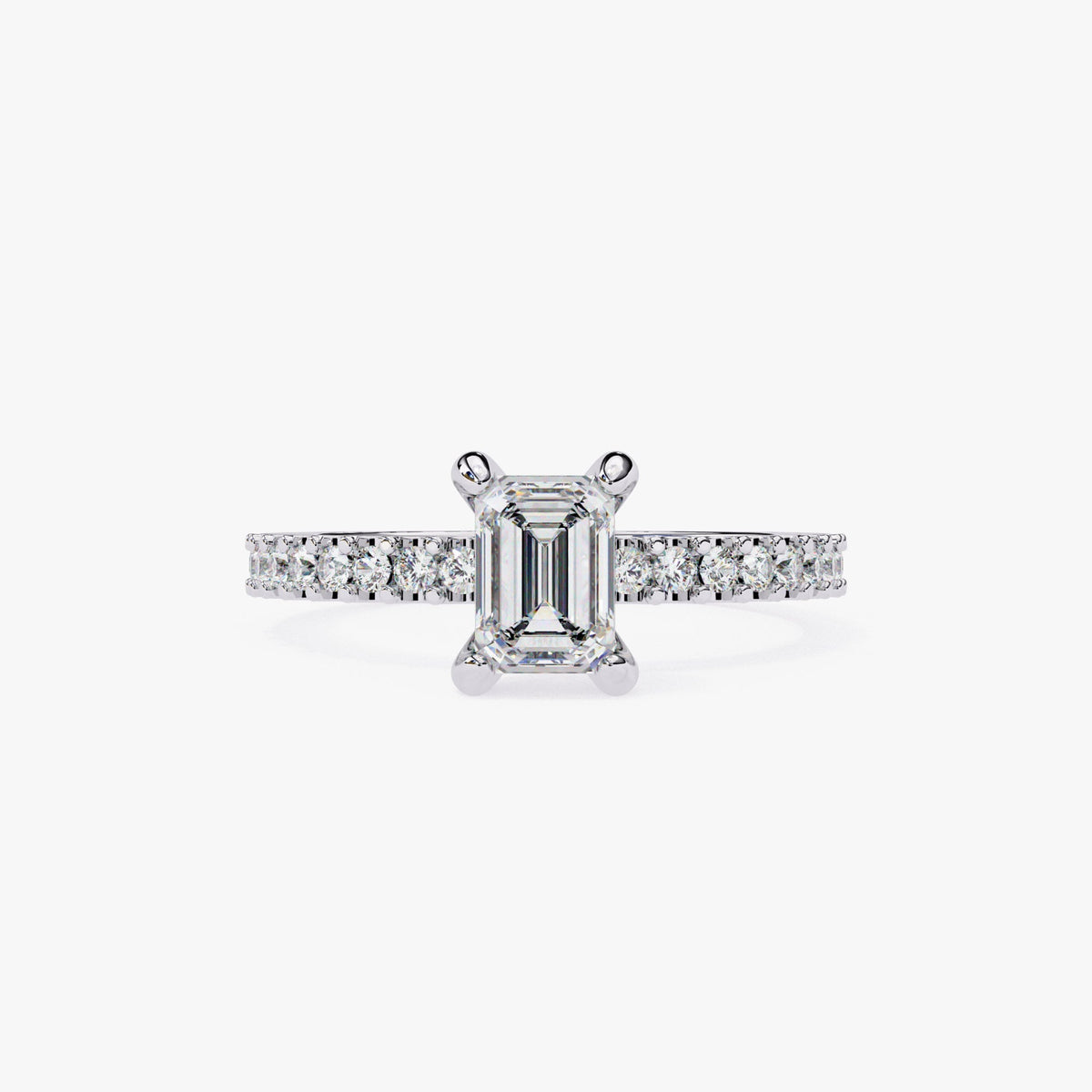 Emerald Cut Lab Grown Diamond Engagement Ring 1.75 ct White Gold Lab Created Diamond Ring Diamond Pave Band Emerald Shape Bridal Ring