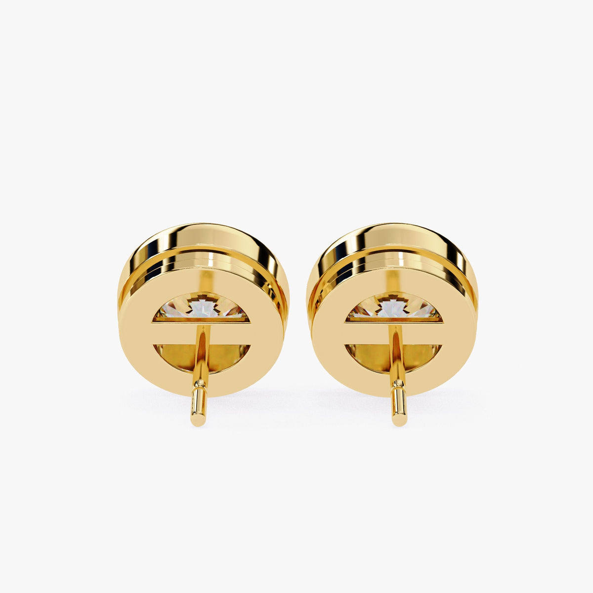 14K Gold Bezel Diamond Stud Earrings: 0.50-1 CT Round Solitaire