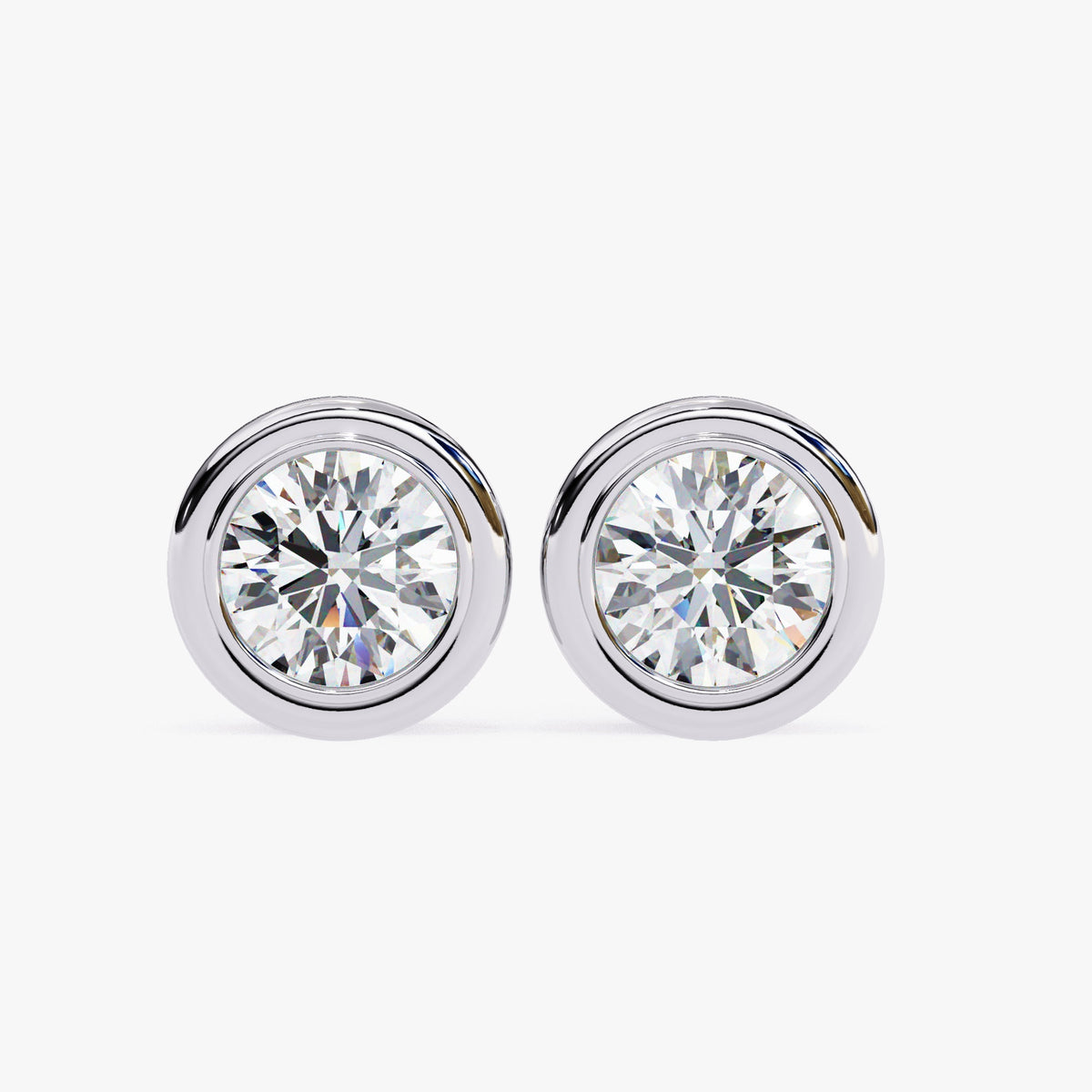 14K Gold Bezel Diamond Stud Earrings: 0.50-1 CT Round Solitaire