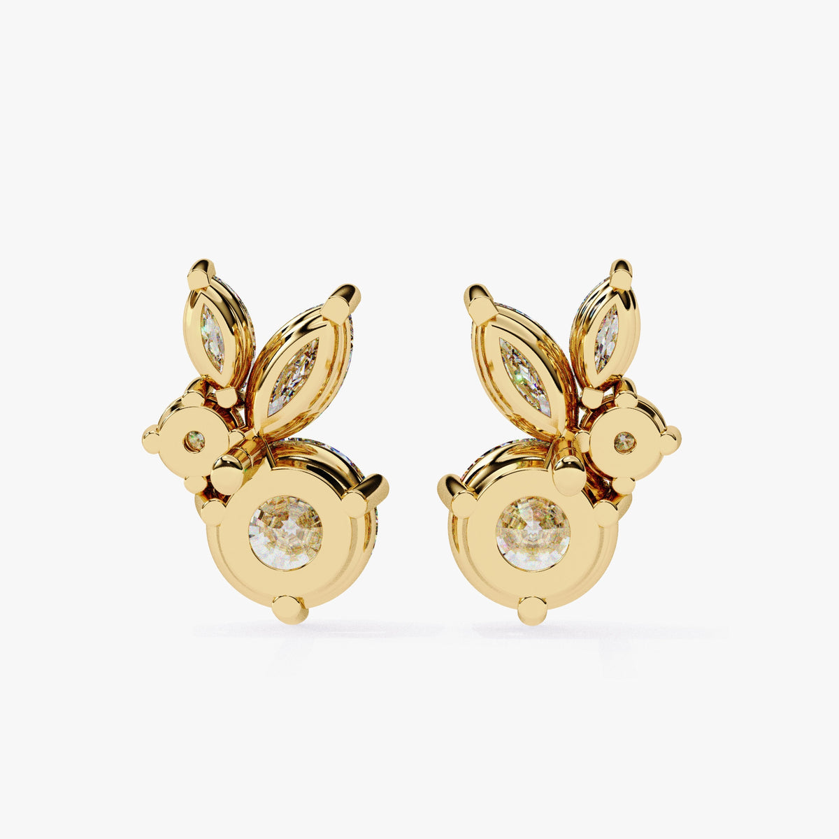 1.40 CT Round Marquise Lab Grown Diamond Stud Earrings, 14K Gold Earrings, Prong Set Unique Diamond Earrings, Dainty Women Wedding Earring