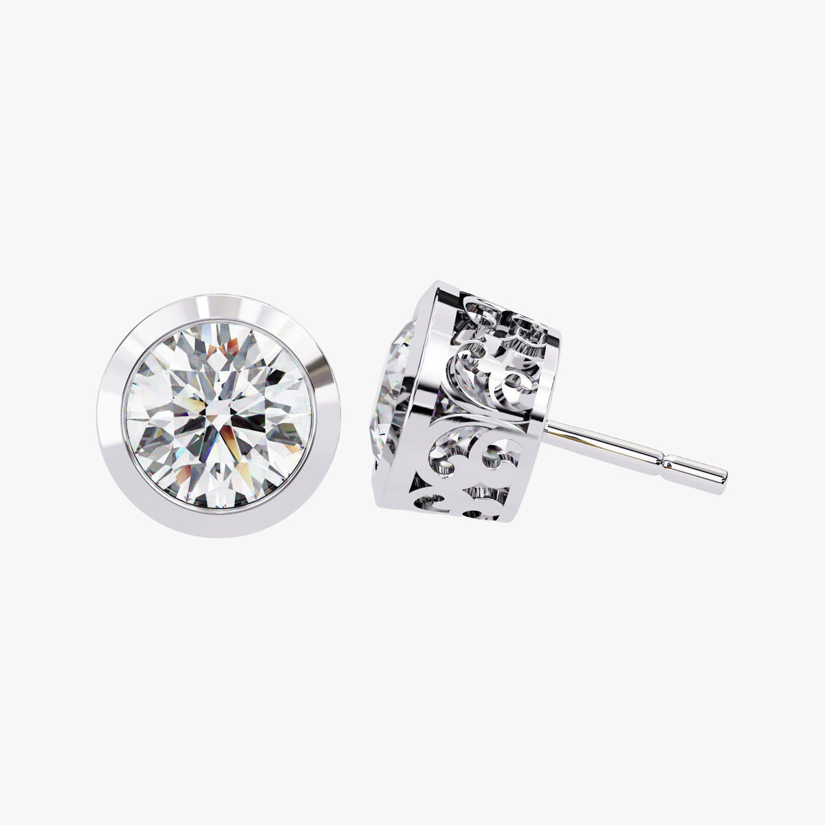 14k Gold Natural Diamond Stud Earrings: Bezel Solitaire (0.50-1 Ct)