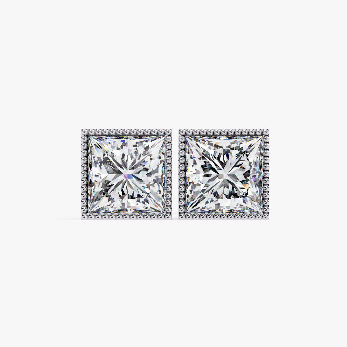 Princess Cut Lab Grown Diamond Stud Earrings, 14K Gold Milgrain Bezel Studs, Art Deco Diamond Earrings, Mothers Day Gift