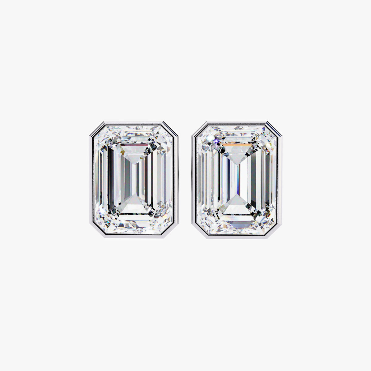 1ctw Emerald Cut Natural Diamond Stud Earrings - 14k Gold Bezel Solitaire