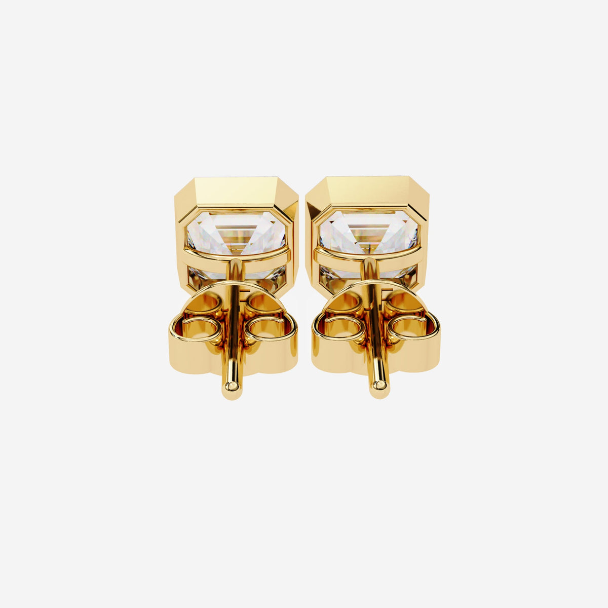 Asscher Cut Diamond Studs: 0.50 - 1 Ct 14k Gold Bezel Set Solitaire Earrings