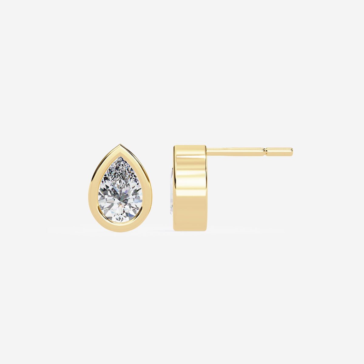 14K Gold Pear Lab Grown Diamond Stud Earrings, 0.50 CTW - 1.8 CTW, Bezel Set