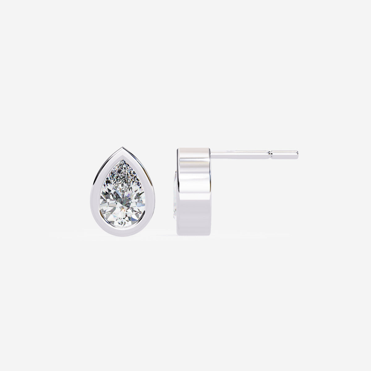 14K Gold Pear Lab Grown Diamond Stud Earrings, 0.50 CTW - 1.8 CTW, Bezel Set