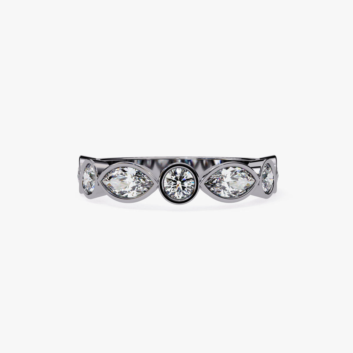 1.25 Ct Marquise Round Natural Diamond Ring, 14K Gold Band ring, Bezel Set Engraved Name Ring, Half Eternity Ring, Anniversary Gift