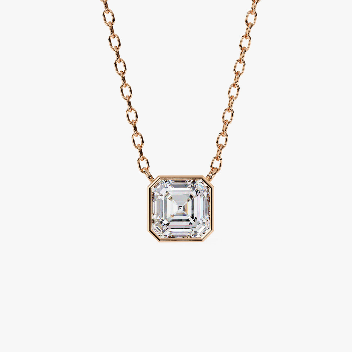 14K Gold Asscher Cut Natural Diamond Pendant, 0.50 CTW, 16-18 Inch