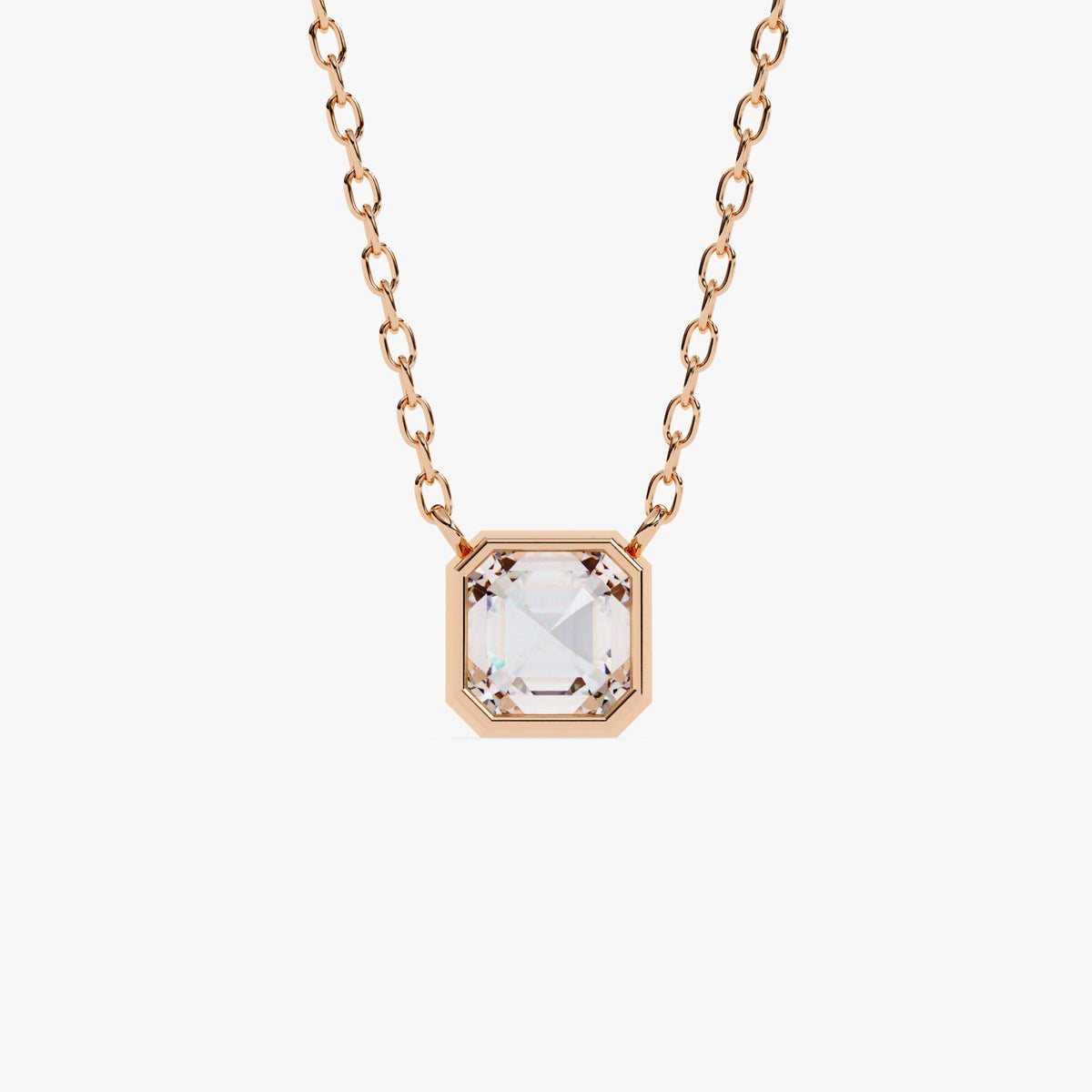 14K Gold Asscher Cut Natural Diamond Pendant, 0.50 CTW, 16-18 Inch